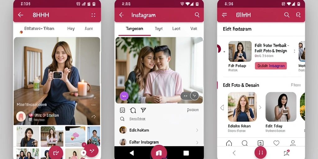 Antarmuka aplikasi 8HHH untuk pengeditan foto Instagram.