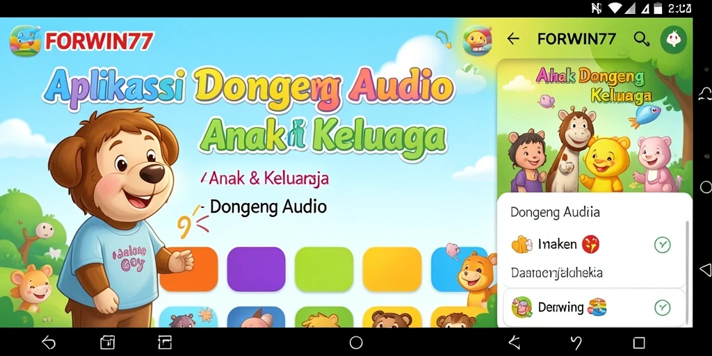 Antarmuka aplikasi FORWIN77 yang ramah anak dengan pilihan cerita menarik.