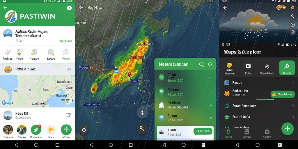 Antarmuka aplikasi PASTIWIN dengan fitur radar hujan yang informatif.