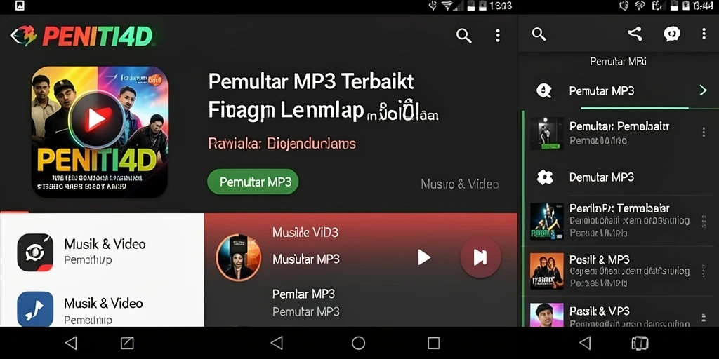 Tampilan antarmuka aplikasi Pemutar MP3 PENITI4D yang modern dan intuitif.