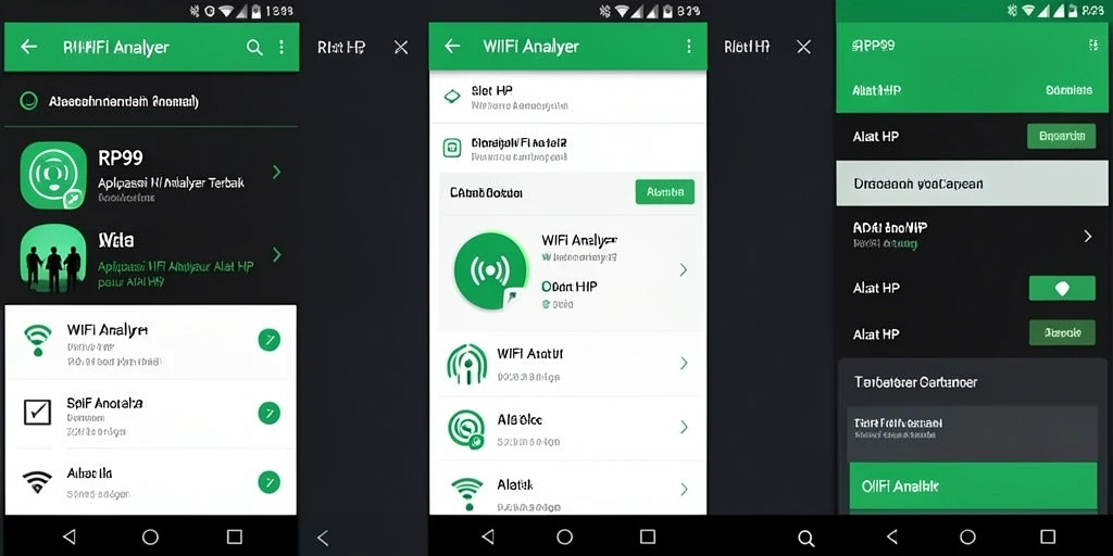 Tampilan antarmuka aplikasi WiFi Analyzer RP99 yang mudah digunakan.