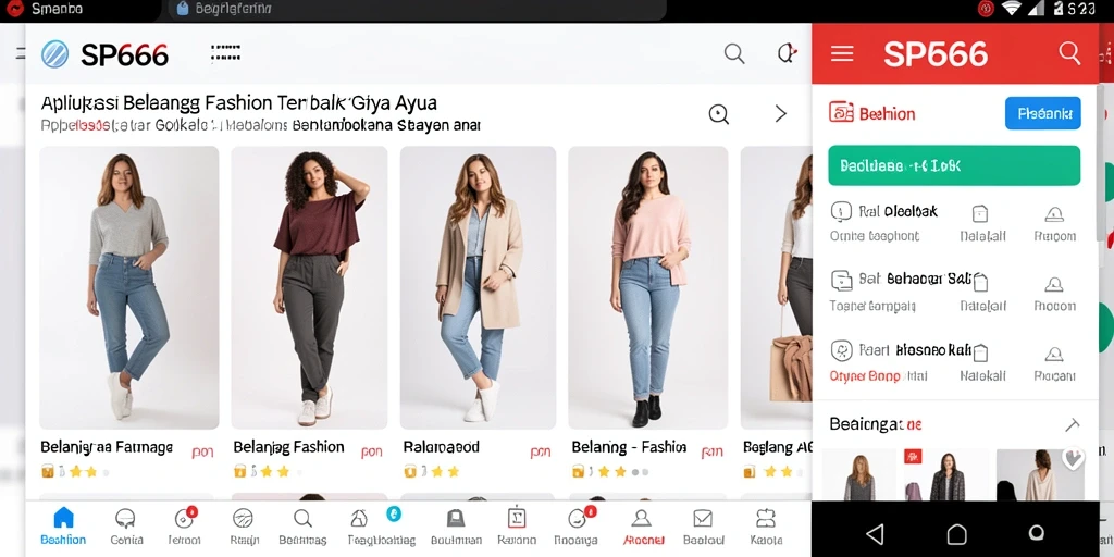 Tampilan antarmuka aplikasi SP666 dengan koleksi produk fashion yang beragam.