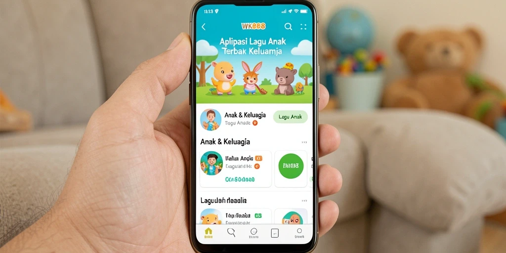 Tampilan antarmuka aplikasi WK888 dengan berbagai pilihan lagu anak.